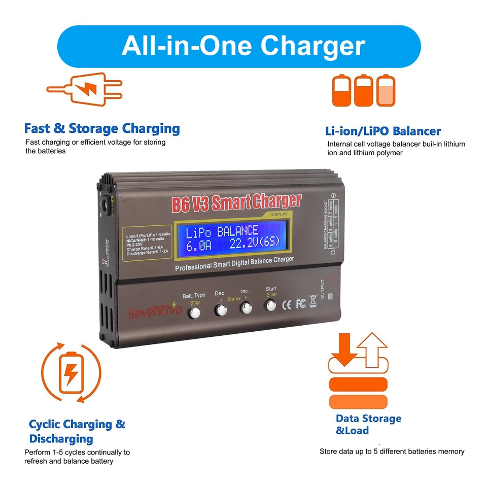 Cargador de equilibrio de batería inteligente B6 V3 Lipo descargador 80W 6A para juguetes RC NIMH LiHV Foto 4 de 4