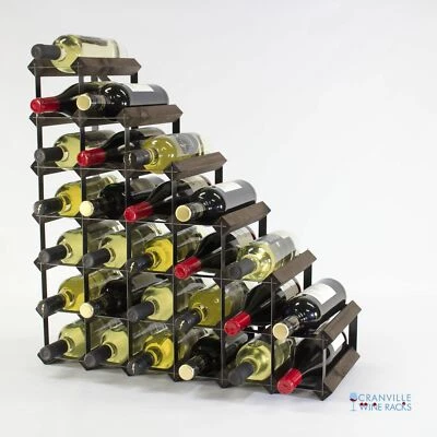 Rangement À Vin Cranville 27 Bouteilles Bois En Chêne Foncé Métal Noir Assemblé - Photo 1/4