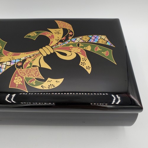 Vintage Otagiri Black Lacquerware Music Jewelry Box Bow Japan - Picture 6 of 18