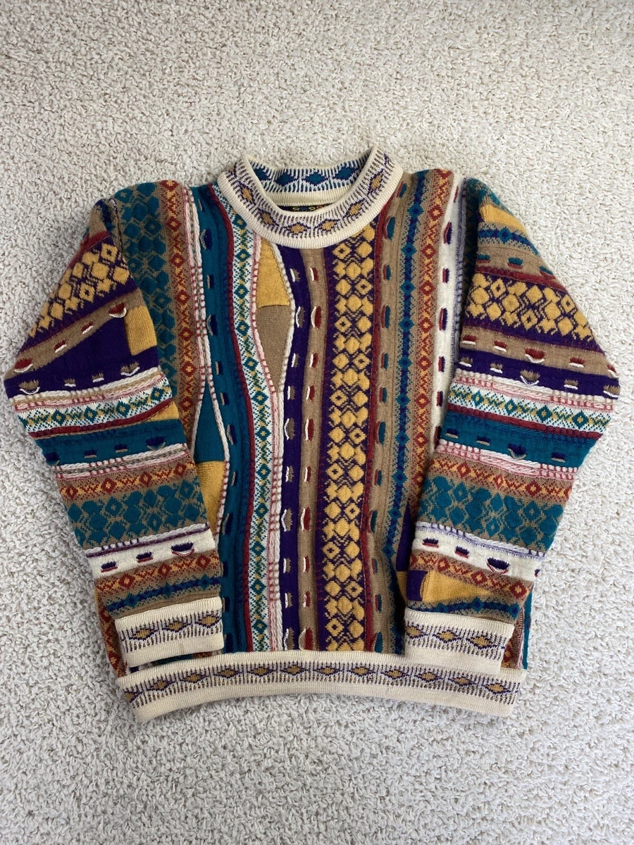 Vintage 90s AUTHENTIC COOGI Sweater Biggie Cosby Bright Colors XL Pure Wool RARE