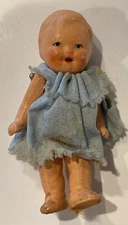 Bisque Doll German Mignonette Miniature Rubber Jointed Movable Antique Rare 2.5”