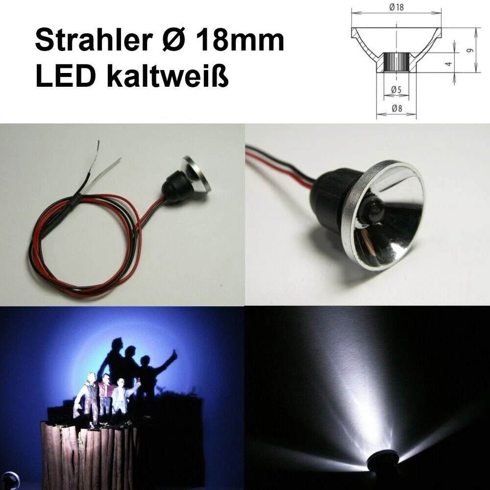 Flutlichtstrahler Scheinwerfer Flutlicht H0 RC LED Beleuchtung 6 9 12 14 16 19V - Bild 4 von 4