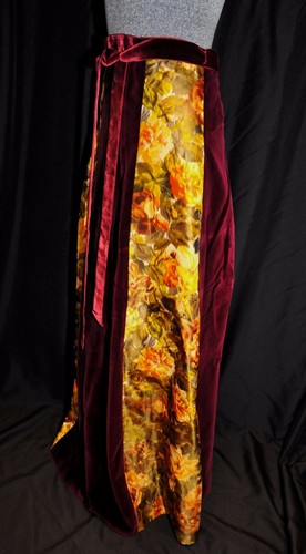 VTG 60s 70s Staron Velvet Floral Maxi Wrap Skirt Size SM Holiday Made in France - Picture 3 of 9