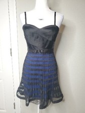 BCBG NEENA Black Blue Sweatheart Pleated Tulle Lace Skirt Cocktail Dress Sz 6