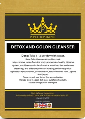 PRINCE SUPPLEMENTS Detox Colon cleanse strong vegan uk made Capsules weight loss pills