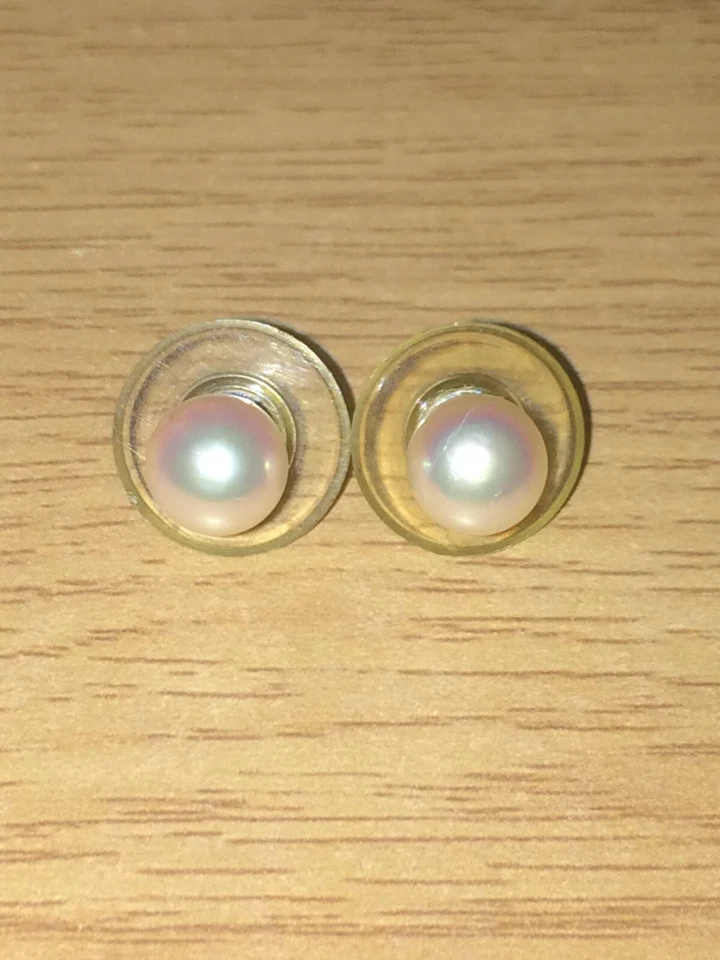 Красивые винтажные серьги-гвоздики из желтого золота 9 карат с жемчугом - Изображение 3 из 4