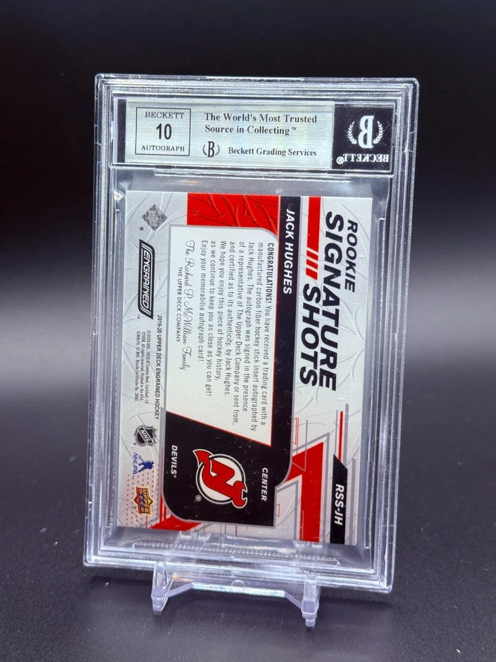 Jack Hughes Rookie Auto Stick Signature Shots/149 - BGS 9 - 2019 UD Grained Foto 2 de 2