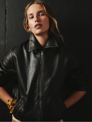 BANANA REPUBLIC Oversized Distressed Leather Bomber Jacket S Small