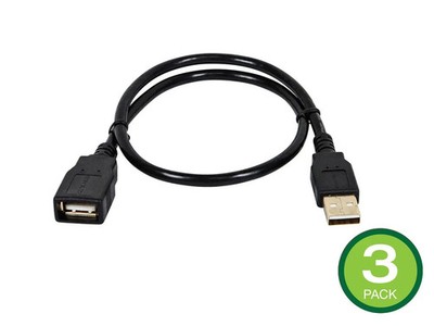 USB-A to USB-A (F) 2.0 Cable - Black, 0.5m - 3 pack