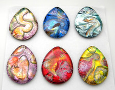 Lot of 6 pcs TEARDROP DICHROIC FUSED GLASS for pendant O4 CAB HANDMADE MOSAIC