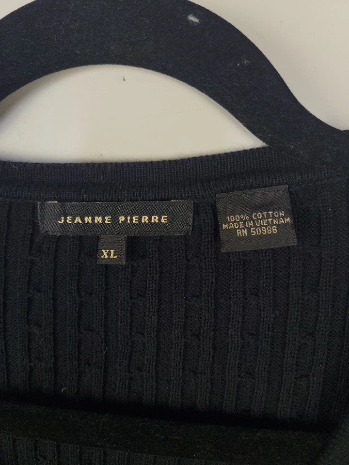 Cárdigan Jeanne Pierre 100 % algodón para mujer XL negro botón delantero acanalado tejido Swe Foto 2 de 4
