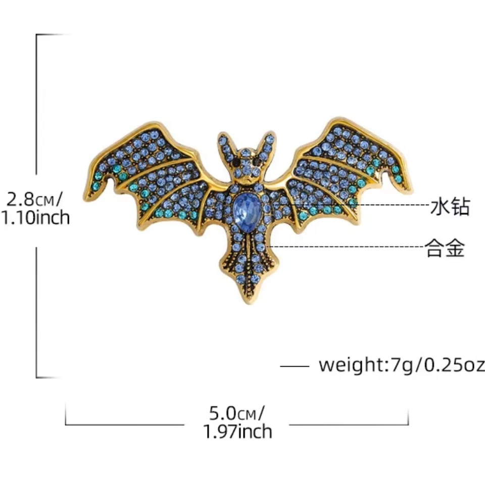 Broche prendedor vintage de murciélago de Halloween en tono dorado - regalo de bisutería de esmalte retro Foto 3 de 4