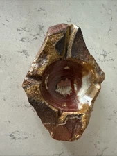 Vintage Large Onyx Agate Cigar Ashtray Multicolor Heavy Solid Stone 8" X 6”