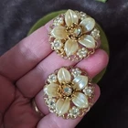 Vintage Miriam Haskell Style Gold Tone Faux Pearls Earrings Clip On