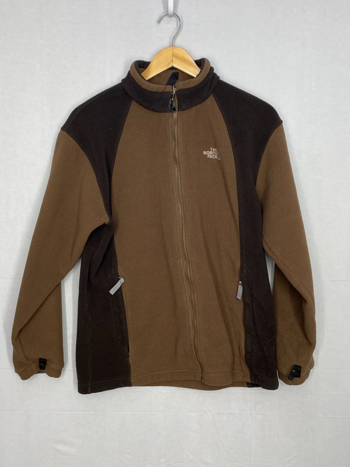 The North Face Full Zip Fleece Jacket Boys Brown Black Logo Zipper Pockets XL