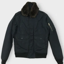 VINTAGE Schott Bros Mens Bomber Flyers Jacket Black Fur Collar Military Size M