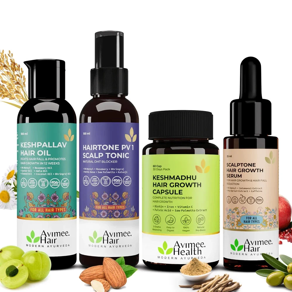Avimee Herbal Complete Hair Care Growth Regimen Keshpallav Tonic Serum Capsules