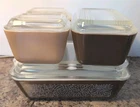 Vintage PYREX Refridgerator Woodland Set With Lids And Brown Refrigerator Dishes