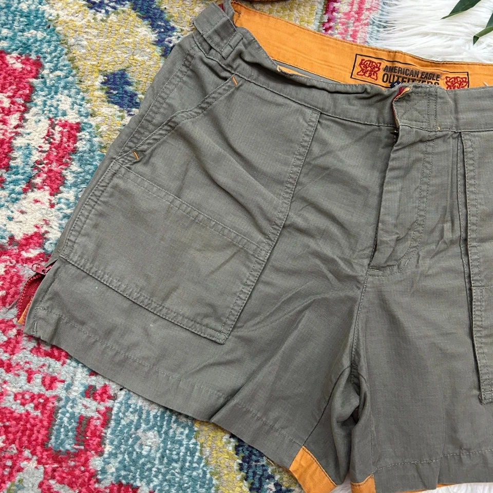 Vintage Y2K 2000s AE American Eagle Green Cargo Shorts 4 Pockets Casual Summer - Image 3 of 4