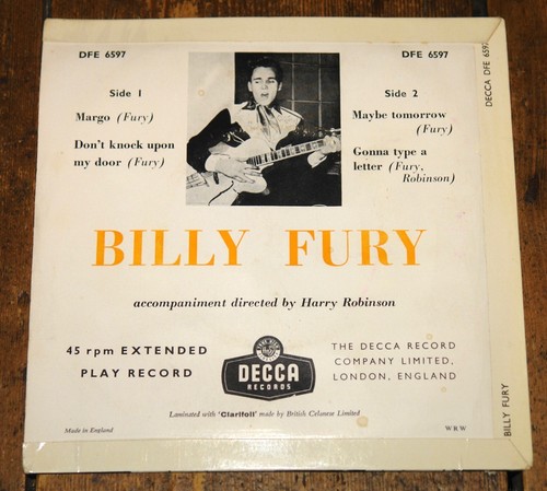 BILLY FURY ~ MAYBE TOMORROW ~ UK 4-TRACK TRI CENTRE DECCA 7" EP 1959 - Picture 3 of 7