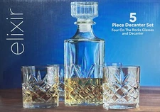 Home Essentials 5pc Elixir Bar Set - Decanter & Stopper plus 4 DOFs GBox DW Safe