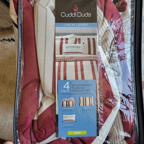 NEW Cuddl Duds Farmhouse Red Stripe Heavyweight Flannel King Bed - Picture 6 of 6