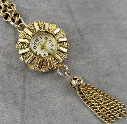 Dunhall Necklace Vintage Swiss Watch Pendant Tassel 24 inch Gold Chain 892b - Picture 1 of 14