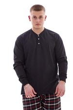 Mens Casual Shirts Jersey Cotton Henley Long Sleeve ribbed cuff Tops T-shirts