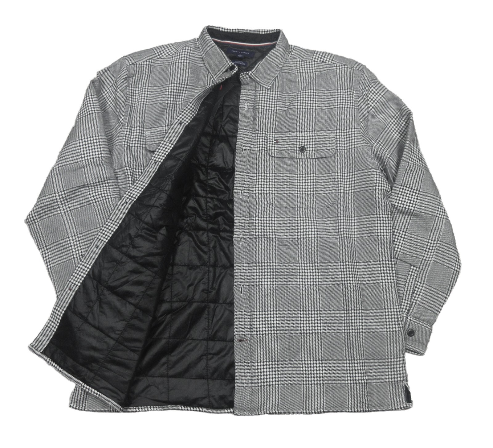 Tommy Hilfiger Men's White/Black Plaid Custom Fit Button Down Shirt Jacket