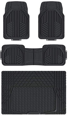 4-Piece All-Weather Protection Heavy Duty Rubber Floor Mats Set with Cargo Liner