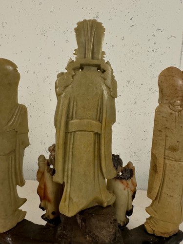 Antique Chinese Soapstone Carving Figural Group 5 Figures on a Stand - Picture 12 of 22
