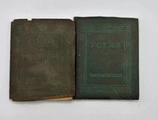 antique little leather library books Set Of 2 Browning - Whitman