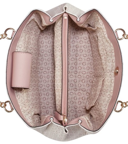 NEW GUESS Women's Logo Chain Handle Large Tote Bag Satchel Handbag - White Multi - Picture 5 of 5