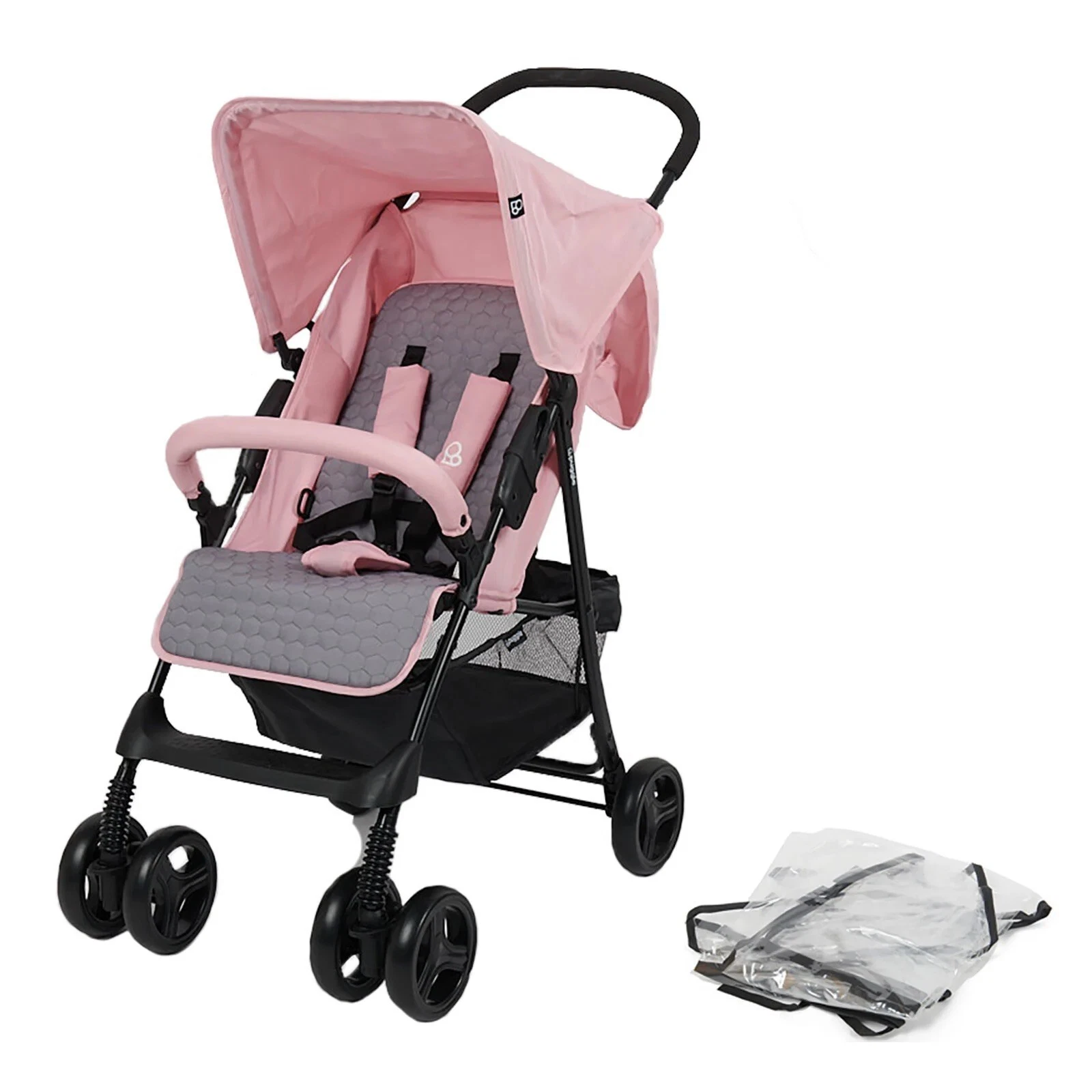 Baby Stroller Toddler Pushchair Puggle With Raincover Foldable Compact PINK NEW