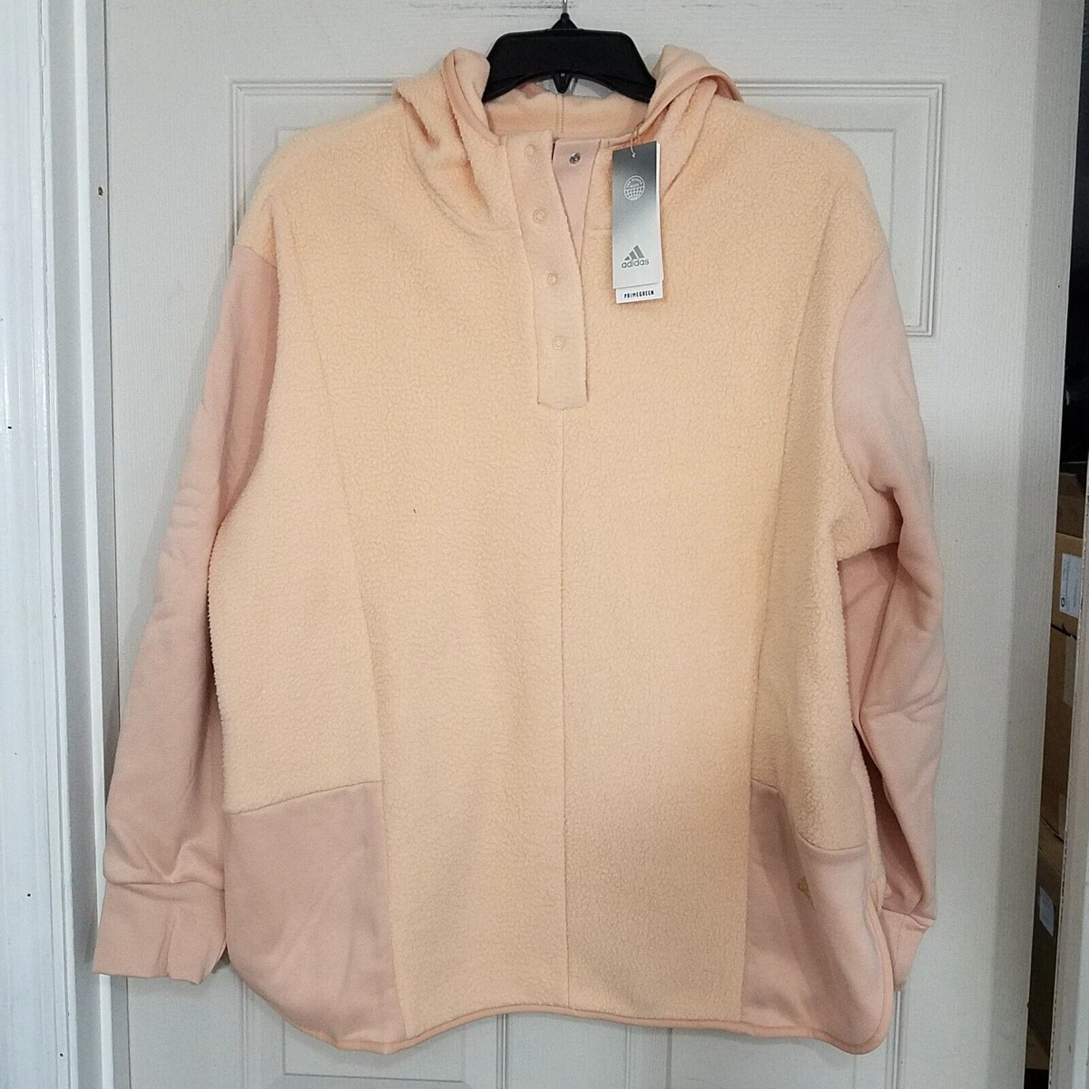 Adidas Golden Logo Sherpa Hoodie Women s Size 3X Halo Blush