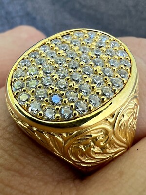 Mens Real 14K Gold Plated 925 Silver Iced CZ Pinky Ring Hip Hop