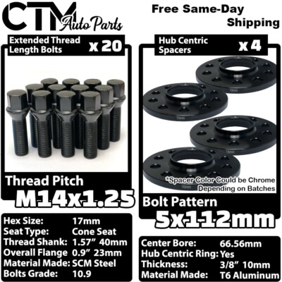 #ad 4x 10mm Thick 5x112 66.56mm C.B Wheel Spacer 14x1.25 Black Bolt Fit Latest BMW $87.92