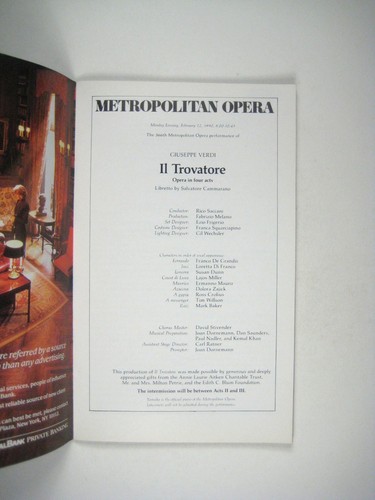 Il Trovatore New York City Opera Stagebill February 1990 Lincoln Center - Picture 3 of 7