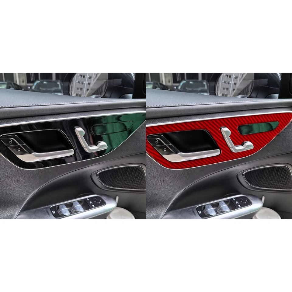 Cubierta de panel de puerta interior de fibra de carbono roja 12 piezas para Benz Clase C W206 22+ Foto 4 de 4