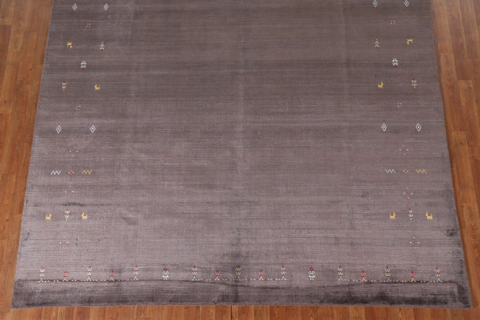 Коричневый шерстяной ковер для гостиной 8x10 футов Gabbeh восточный ручной работы - Изображение 4 из 4