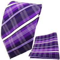 Tigertie Designer Krawatte + Einstecktuch Lila Weiß Schwarz Grau Gestreift