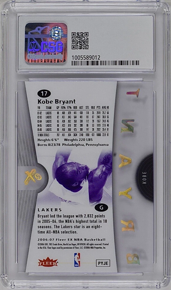 Fleer E-X Kobe Bryant #17 CSG 2006 9,5 gema como nueva 2x 10 subgrados perfectos 🔥 Foto 2 de 4