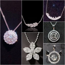 Women Jewelry Elegant 925 Silver Necklace Pendant Cubic Zircon Wedding Gift