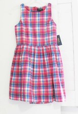Polo Ralph Lauren Girls Madras Cotton Sleeveless Dress Pink/Blue Multi Sz 14-NWT