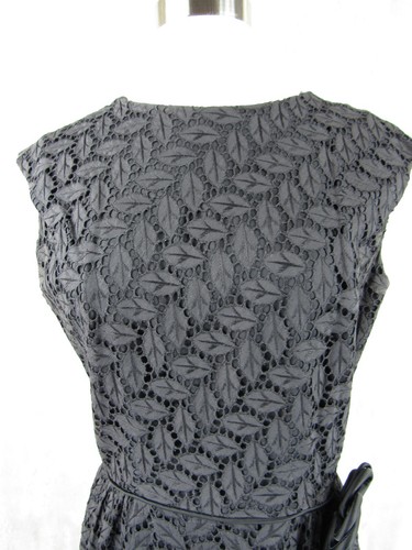 Vintage 50s 60s Black Cotton Embroidered Eyelet Sheath Dress M/L 40" bust - Picture 2 of 6