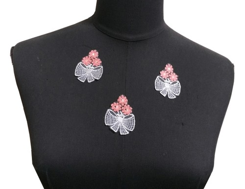 White w/Orange or Coral Pink Flower Lace Patch Motif Appliques Crafts Supply A49 - Picture 14 of 14