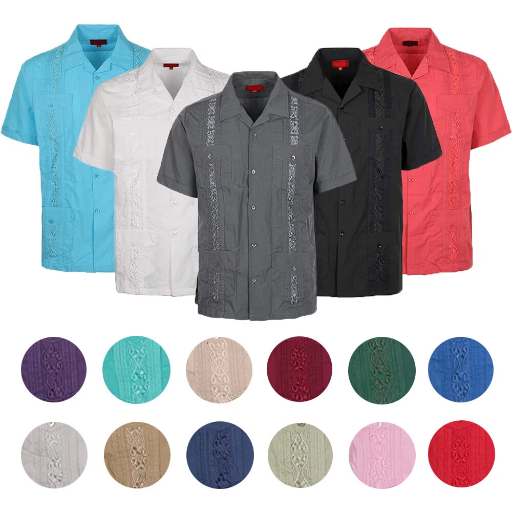 Men's Guayabera Cuban Beach Wedding Short Sleeve Button Up Casual Dress Shirt