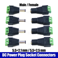 DC Power Connectors Male Female Adapter Plugs For CCTV Cable Socket 2.1mm 2.5mm