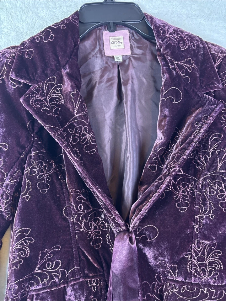Blazer Terciopelo Bordado Antiguo Azul Marino Mediano Bonito Púrpura Foto 3 de 4