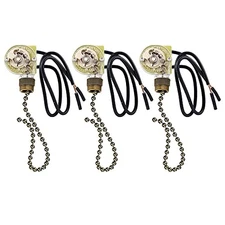  3 Pack Ceiling Fan Light Switch Zing Ear ZE-109, Two-Wire Light Switch with 
